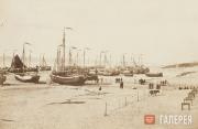 Fishing boats on the beach of Scheveningen, waiting to put to sea. 1860