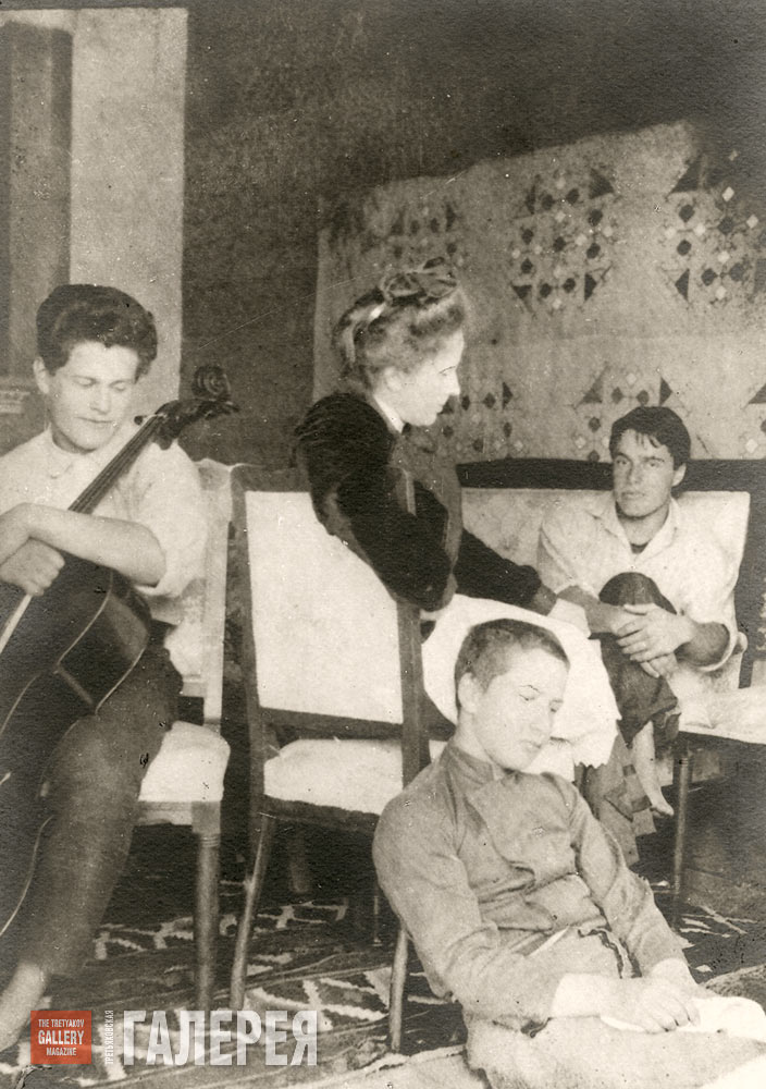 Olga Serova with her sons. From left: Georgy, Mikhail and Alexander. Moscow.