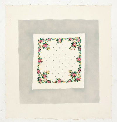 «От ушей». Из цикла «Наследство (Бабушкины платки)», 2013, холст, аэрозольная краска, силикон, 171 × 164 cm. Коллекция Музея МО / © MO muziejus
