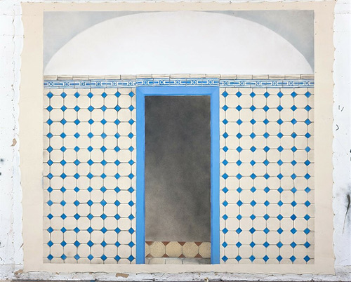 «Увидела и не могла заснуть (еврейская баня, ул. Ужупе 2А)», 2013, холст, аэрозолевая краска, силикон, 289 × 334 cm. Коллекция Музея МО / © MO muziejus